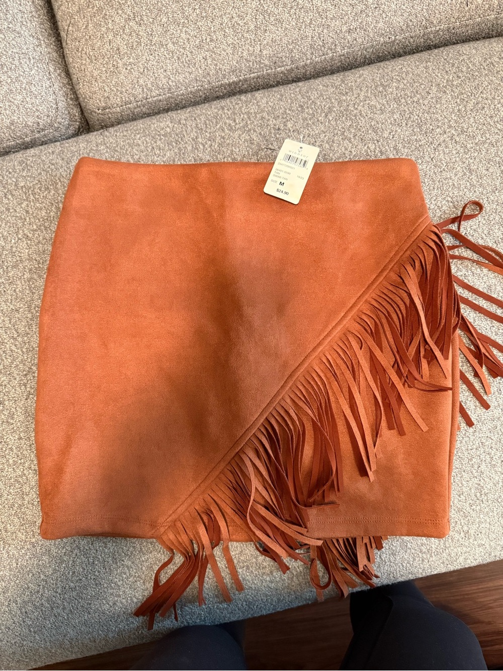 Windsor Rust Orange Faux Suede Fringe Mini Skirt